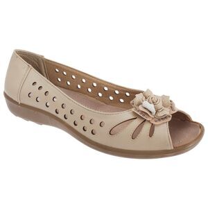 Boulevard Womens/Ladies Punched Open Toe Flower Casual Shoes / Beige